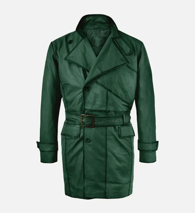 Men Royal Flying Green Burnished Leather Coat