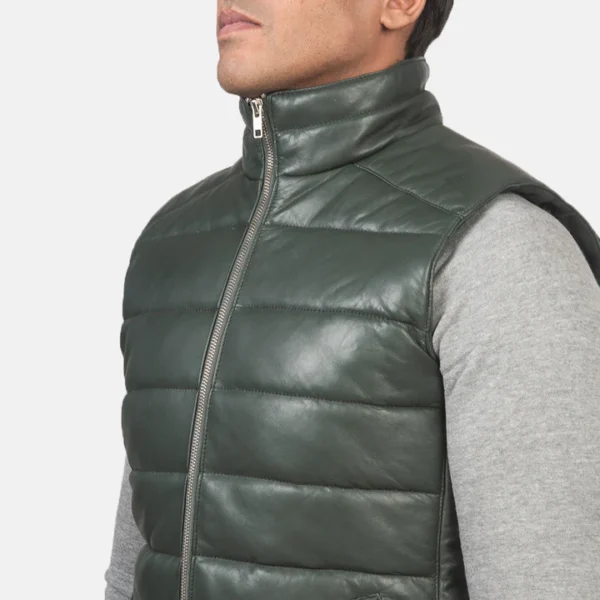Green-leather-puffer-vest-for-men