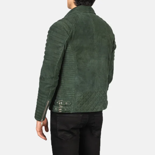 Men Green Suede Biker Jacket