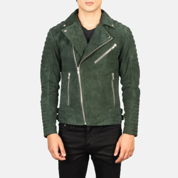 Men Green Suede Biker Jacket