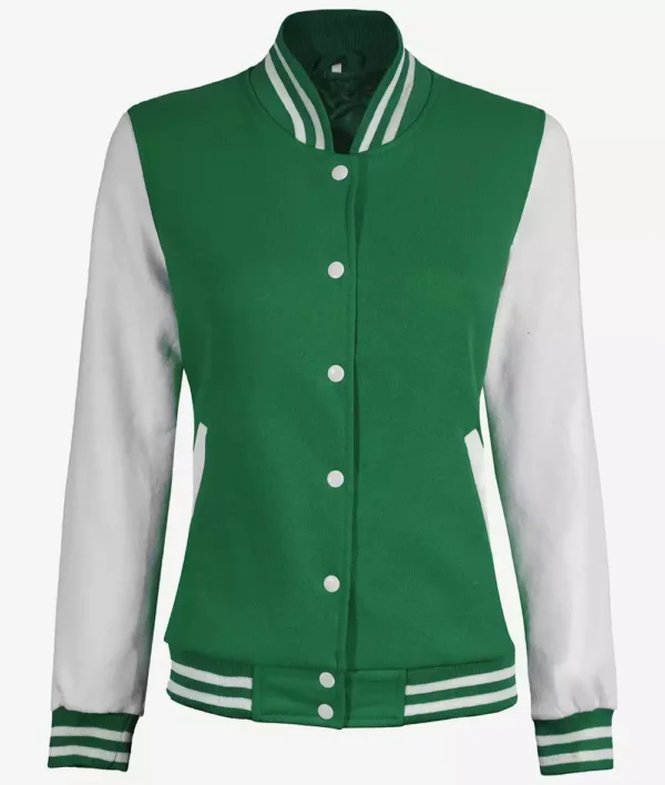 Womens Green And White Varsity Jacket