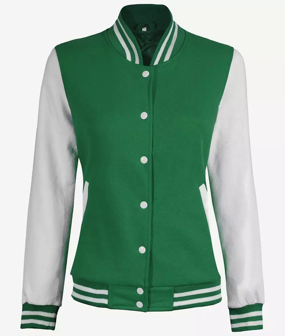 Womens Green And White Varsity Jacket