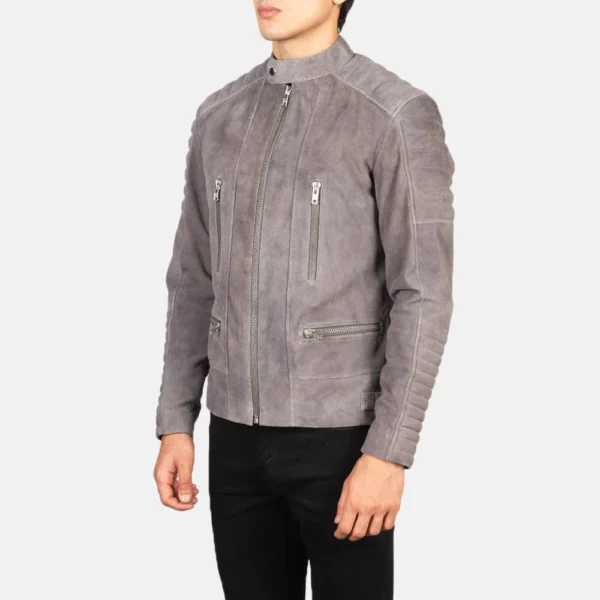 Men Damian Grey Suede Biker Jacket