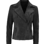 Women Grey Suede Leather Biker Jacket