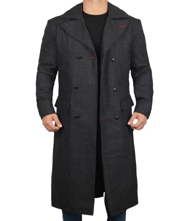 Mens Double Breasted Gray Wool Coat