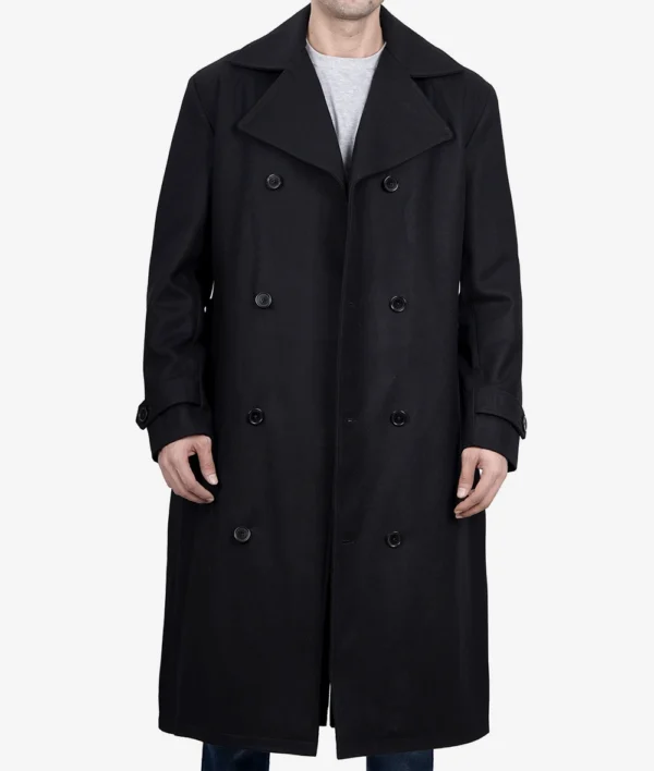 Mens Black Double Breasted Wool Peacoat