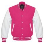 Mens Hot Pink And White Varsity Jacket