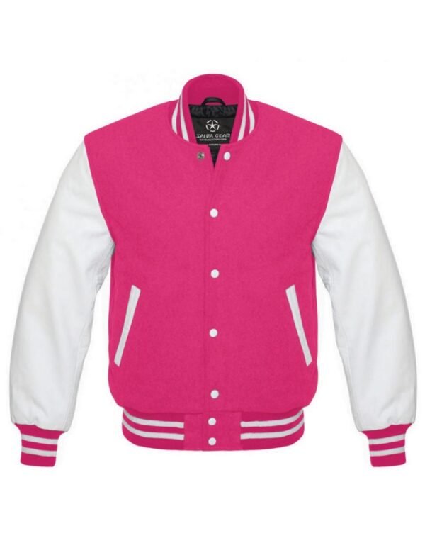 Mens Hot Pink And White Varsity Jacket