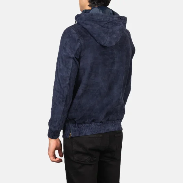 Mens Kenton Hooded Blue Suede Jacket