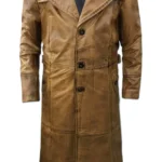 Men Brown Leather Full Length Duster Coat