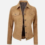 Womens Light Brown Suede Trucker Jacket
