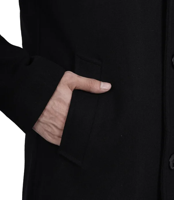 Mens Single Breasted Black Wool Coat