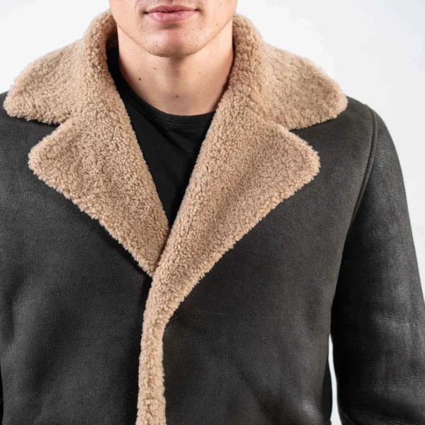 Mens Black Sheepskin Shearling Leather Coat