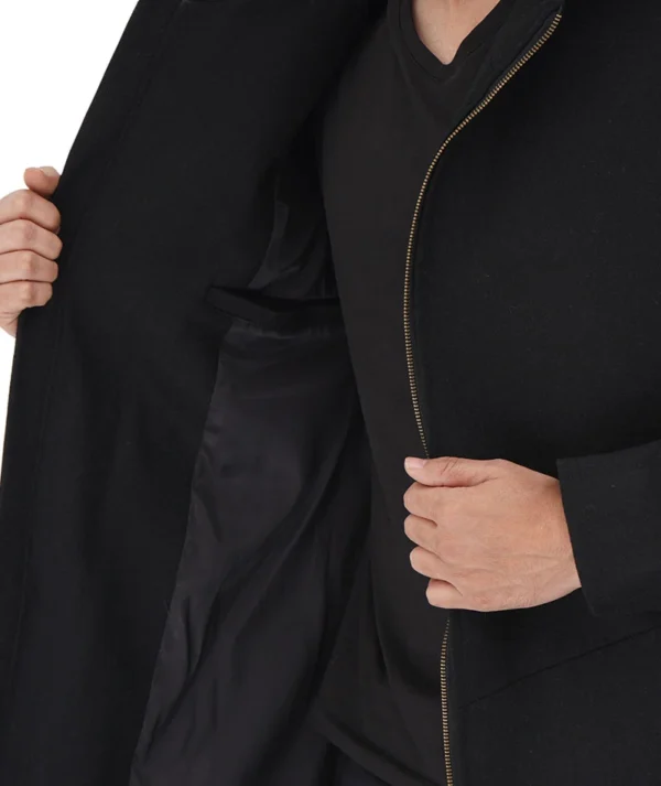 Mens Black Wool Hooded Coat