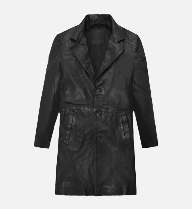 Mens Black Leather Long Coat