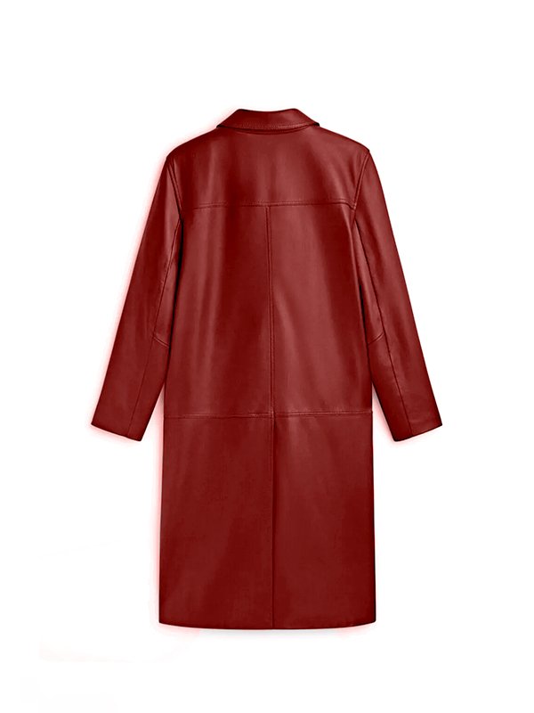 Men Maroon Leather Long Coat