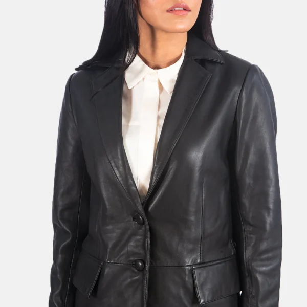 Womens Marilyn Black Leather Blazer