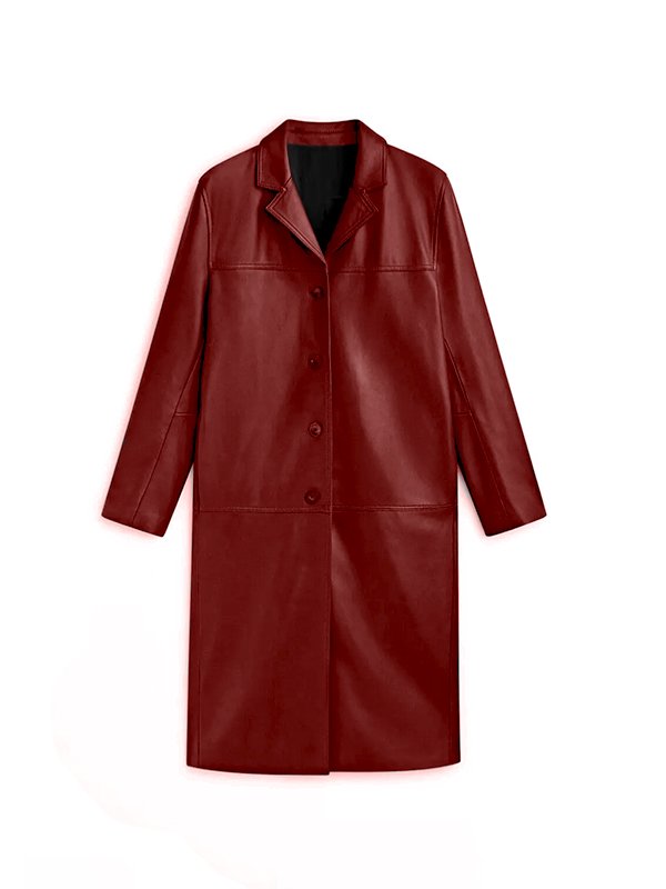 Men Maroon Leather Long Coat