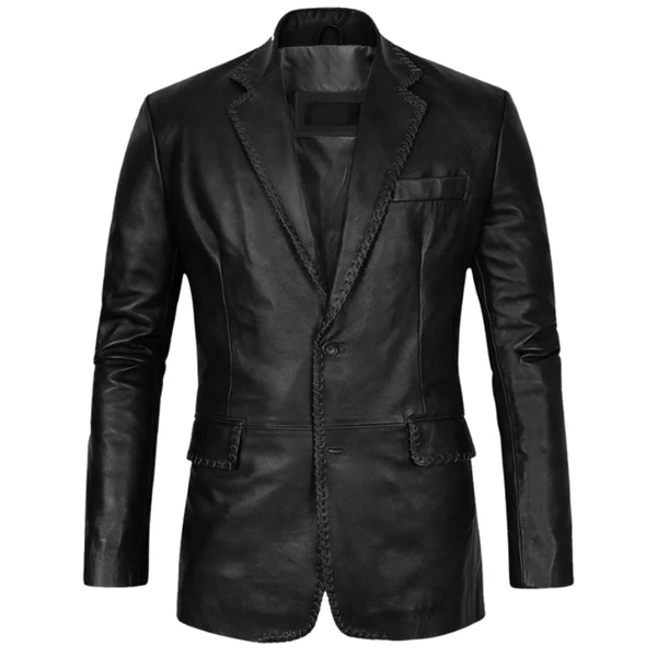 Mens Medieval Sleek Black Leather Blazer