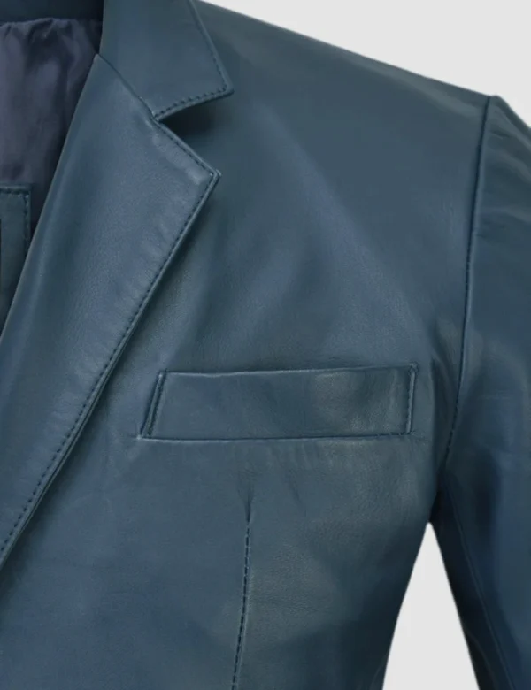 Men Regal Sapphire Navy Leather Blazer