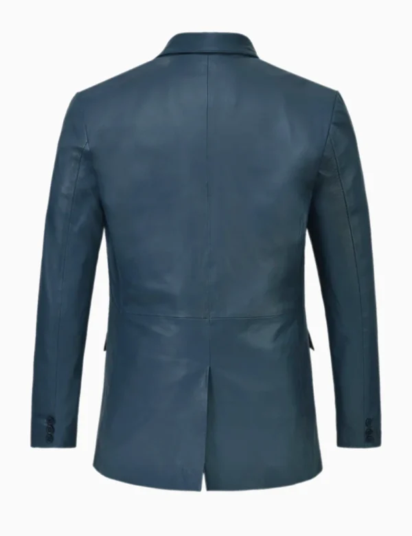 Men Regal Sapphire Navy Leather Blazer