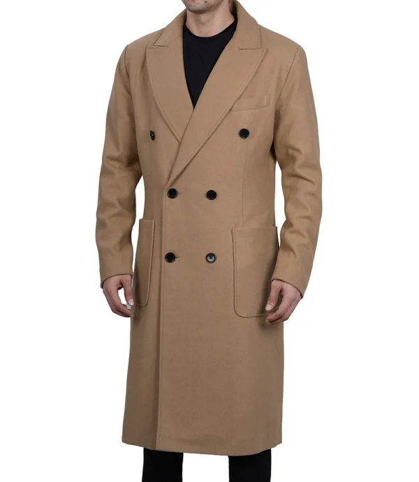 Mens Double Breasted Beige Wool Coat