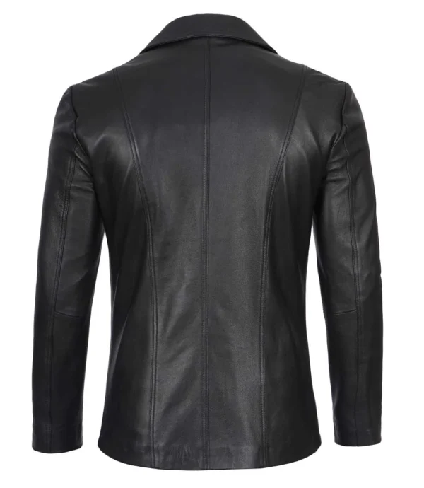 Men Two Button Black Leather Blazer