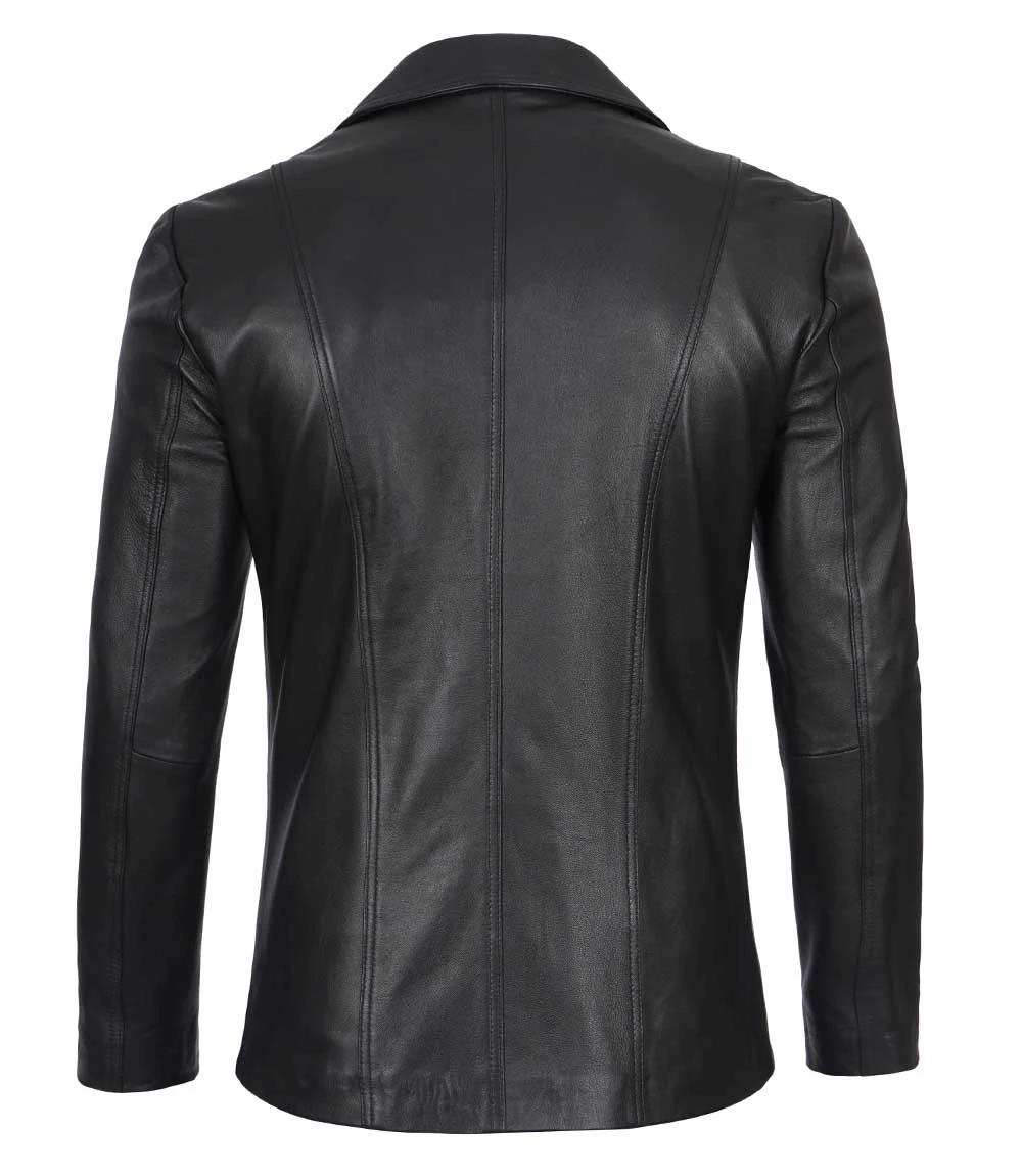 Men Two Button Black Leather Blazer