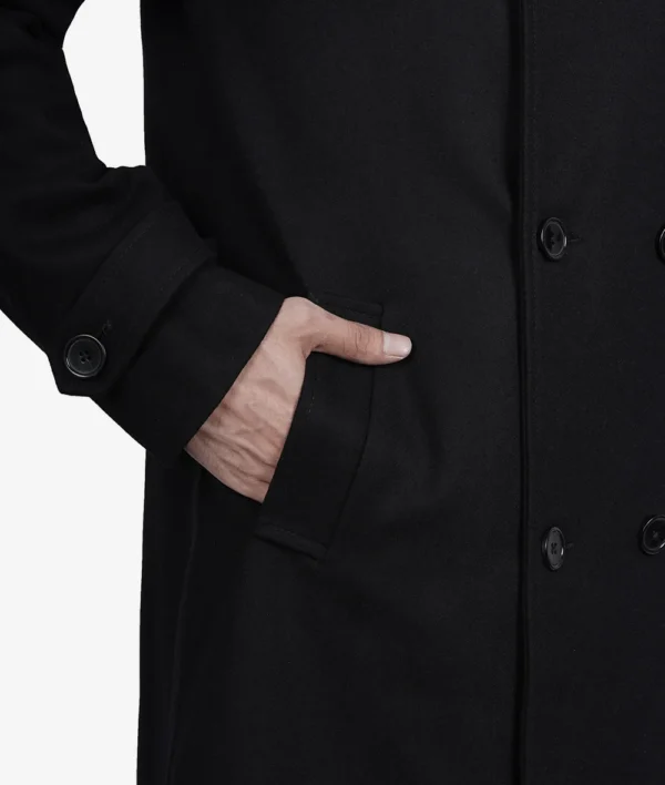 Mens Black Double Breasted Wool Peacoat