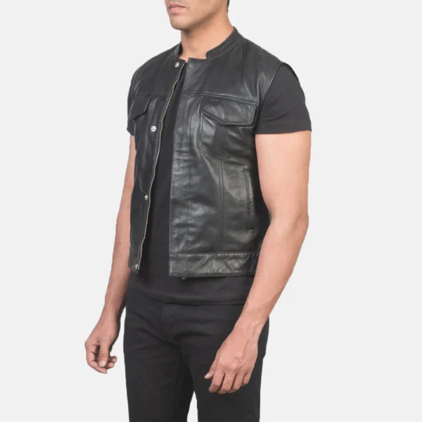 Mens-black-moto-biker-vest