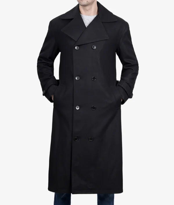 Mens Black Double Breasted Wool Peacoat