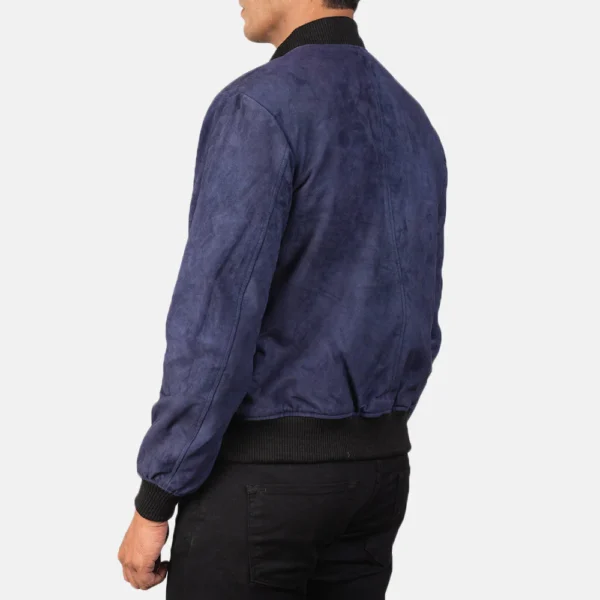 Men Shane Blue Suede Bomber Jacket