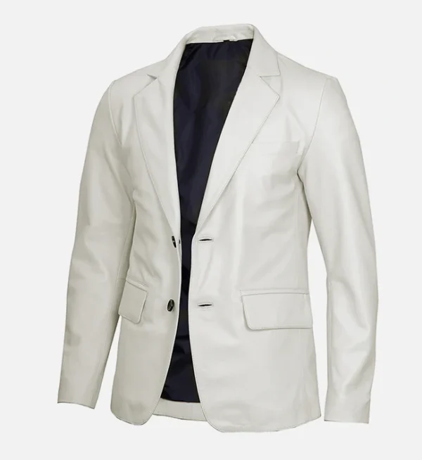 Mens Off White Real Leather Blazer