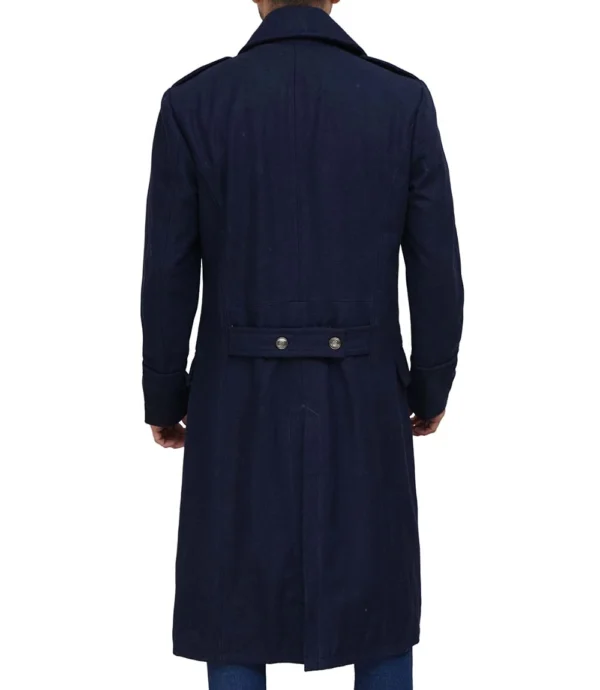 Men Double Breasted Navy Blue Wool Overcoat