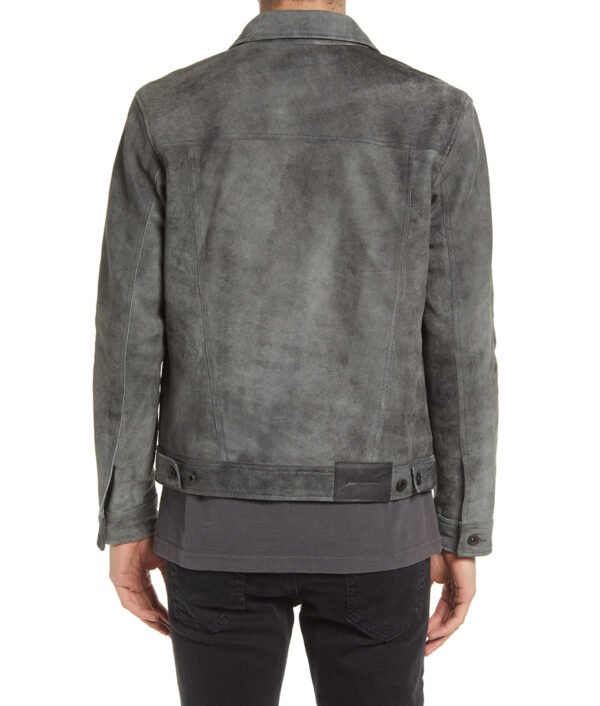 Mens Caleb Gray Trucker Style Suede Jacket