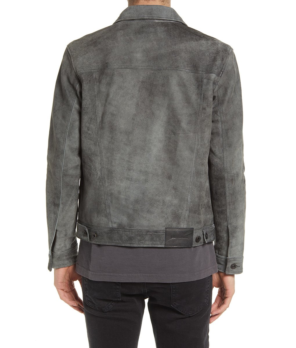 Mens Caleb Gray Trucker Style Suede Jacket