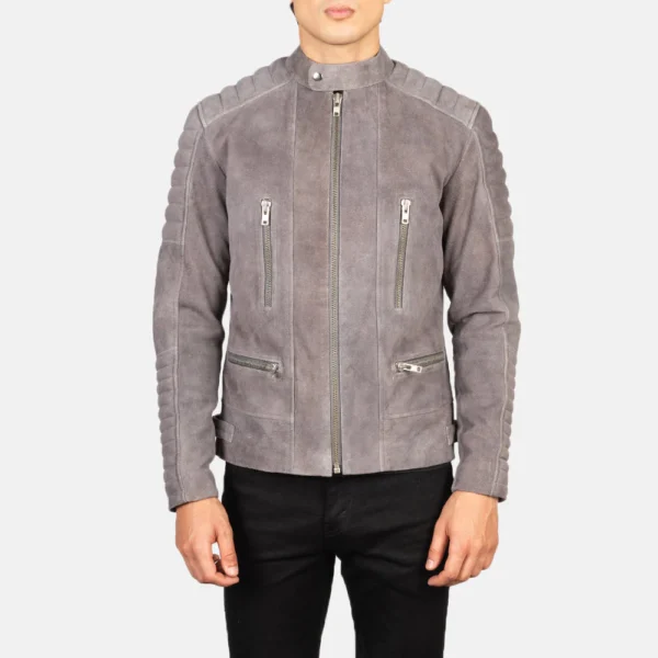 Men Damian Grey Suede Biker Jacket