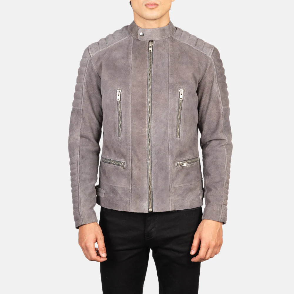 Men Damian Grey Suede Biker Jacket