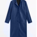 Men Blue Leather Car Long Coat