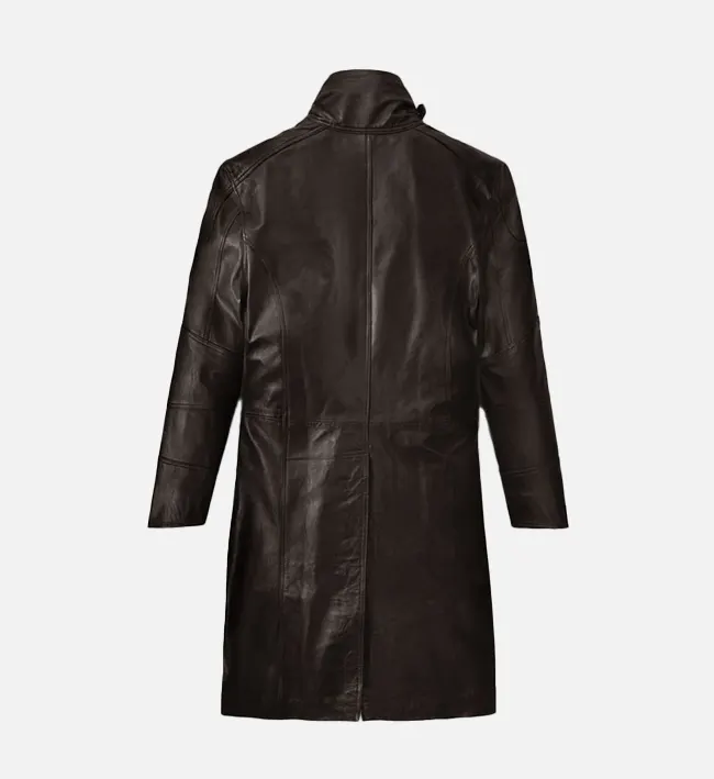 Men Dark Brown Leather Long Coat
