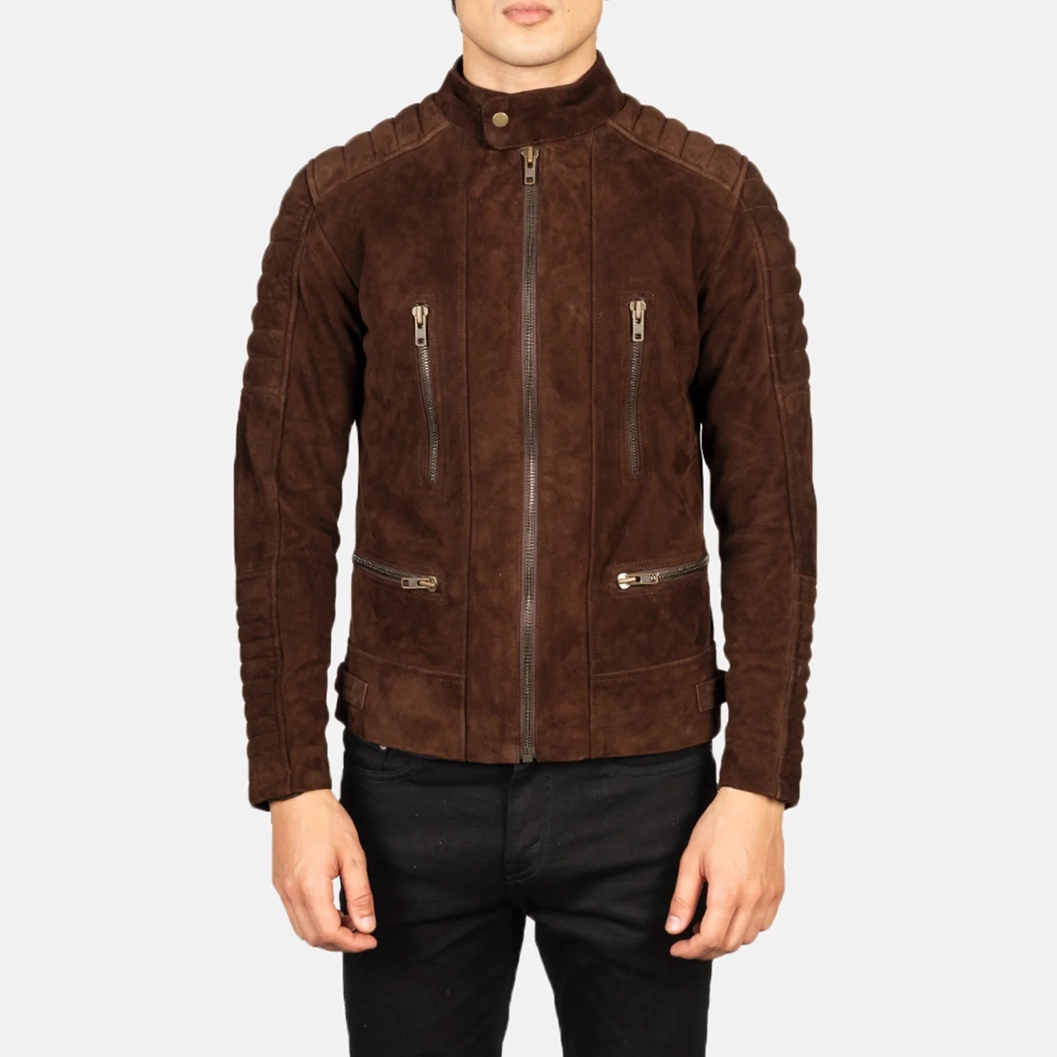 Men Damian Mocha Suede Biker Jacket