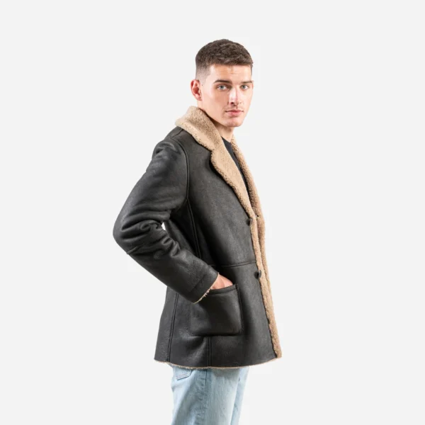 Mens Black Sheepskin Shearling Leather Coat