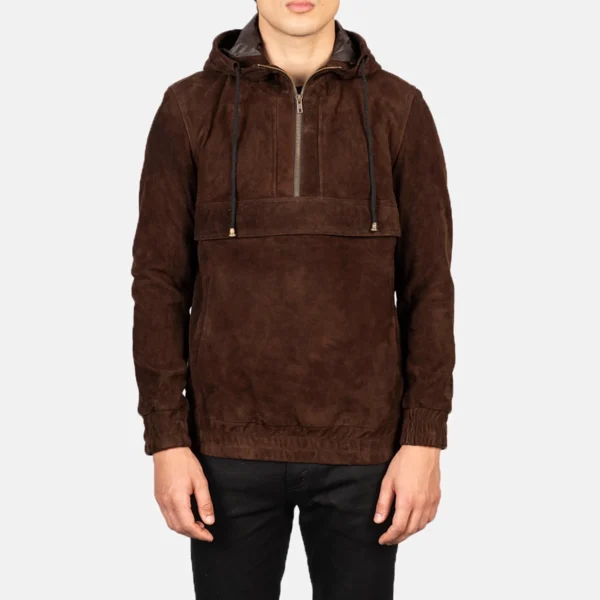 Men Kenton Hooded Mocha Suede Jacket