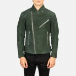 Men Green Suede Biker Jacket
