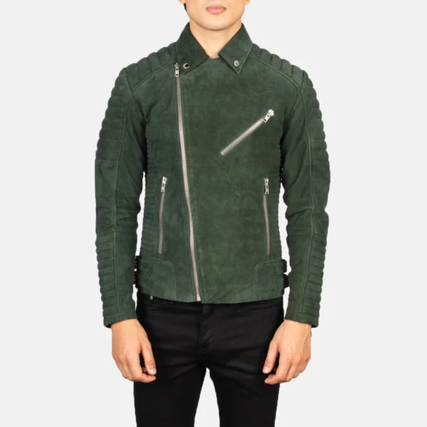 Men Green Suede Biker Jacket