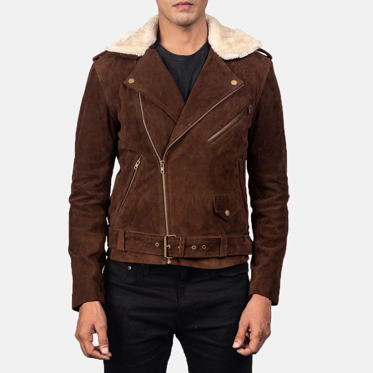 Men Furton Mocha Suede Biker Jacket