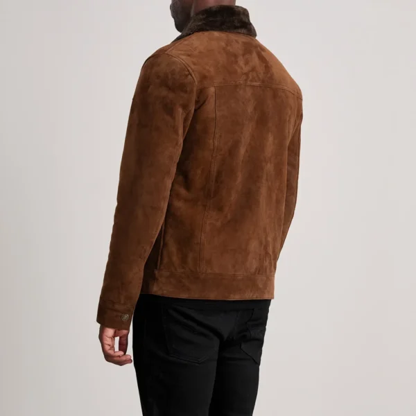 Mens Brown Suede Shearling Trucker Jacket