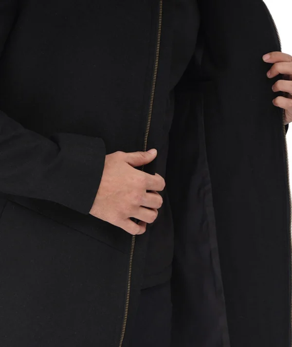 Mens Black Wool Hooded Coat