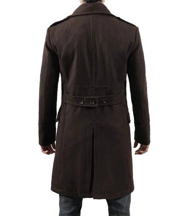 Men Double Breasted Chocolate Brown Wool Coat