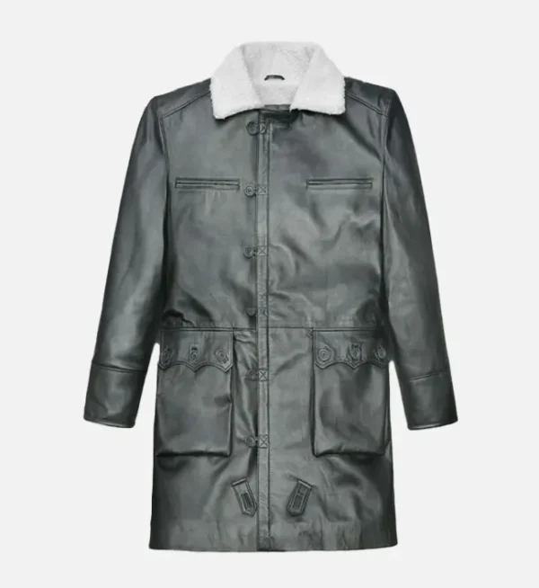 Mens Metallic Lurex Gray Leather Coat